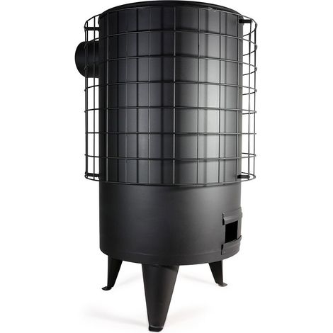 Estufa de leña redonda pequeña, barata, de hierro, 6.3 Kw conducto de 120mm acabada en color negro (1/5)