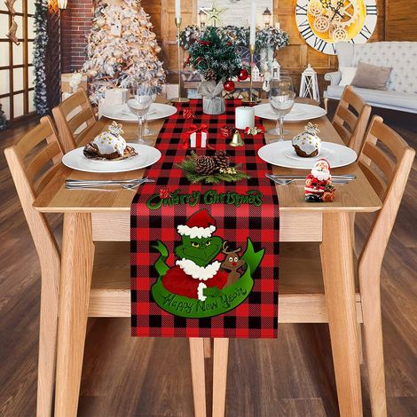 Christmas tablecloth, Grinch Christmas linen tablecloth, decorative tablecloth, table mat, 33×180 cm (1/4)