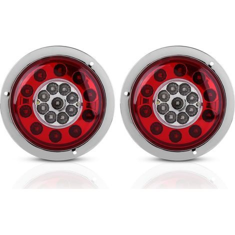 2 Pcs 12V-24V DC Pair of 4.3 Inch Round 19 LED Truck Trailer Brake Stop Turn Tail Light Chrome Ring Dual Color for Trucks Trailers Cars Caravans