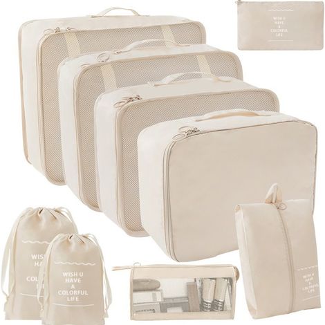 Lot de 7 Organiseurs de Bagage Étanches - Sacs à Vêtements, Chaussures et Rangement - Différentes Tailles de Cubes pour Voyages (1/5)