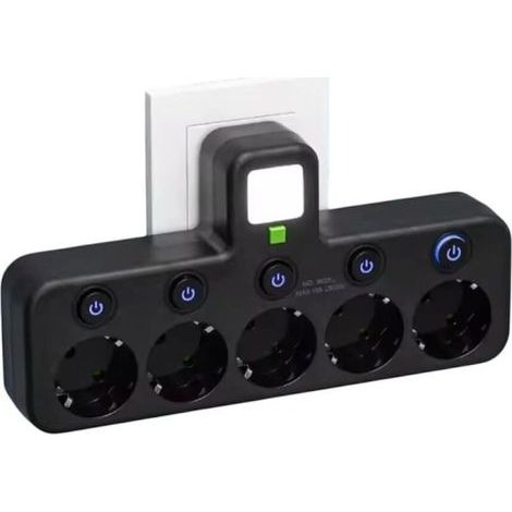 (5 schwarze Steckdosen) Wandsteckdosenleiste mit 4 EU-Steckdosen, 2 USB-Anschlüssen, 1 Typ-C-Anschluss und Einzelschaltern (1/5)