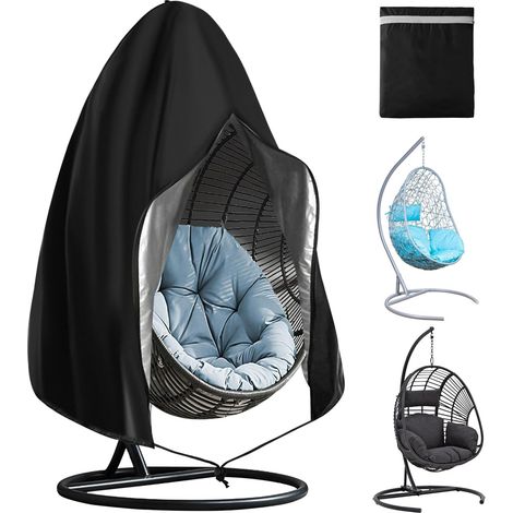 Housse de Chaise Suspendue, 230 200CM Housse de Chaise d'oeufs en Tissu Oxford 210D, Anti-UV Imperméable Bache de Protection Chaise de Jardin Extérieur avec Fermeture éclair et Cordon, Noir (1/5)