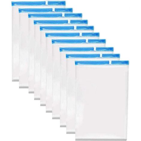 Lot de 10 sacs de compression sous vide, gain de place pour les voyages et le rangement, transparents, parfaits pour les vêtements, couettes, oreillers et couvertures. (1/4)