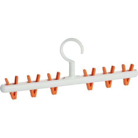 Porte-chaussettes en plastique avec 6 pinces anti-nœuds, rotation à 360°, usage multiple, blanc et orange. Parfait pour la maison. (1/5)