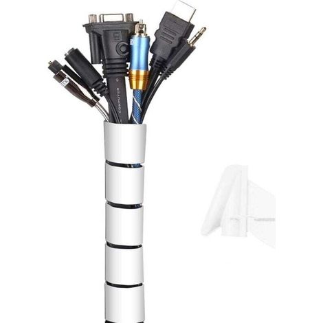 Cache Cable, 2m Gaine Souple Electrique Cable Management pour Ranger ou Cacher les TV PC Câbles, Gestion des Câbles pour Maison et Bureau, 2m - ∅16mm, Blanc (1/4)