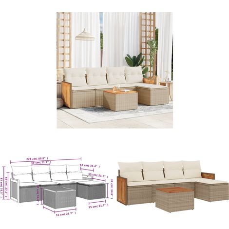 6-tlg. Garten-Sofagarnitur mit Kissen Beige Poly Rattan - Gartenmöbel - Sofagarnitur - Outdoor Möbel - Lounge Set - PE-Rattan - Home & Living (1/3)