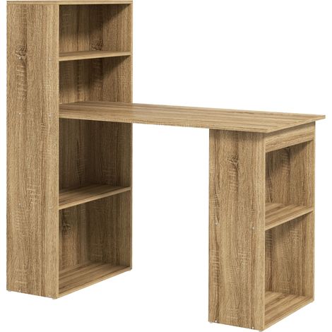 Bureau d'angle informatique avec étagère de rangement, bibliothèque adjacente, multi-rangements en chêne (1/5)