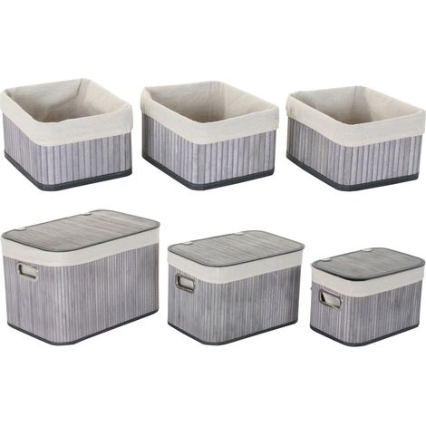 Set von 6 Polyester Bambuskörben 51x35x333 Graues Bambus Polyester Baumwoll MDF Multicolor -Farbfamilienkörbe und Kartons Details (1/5)