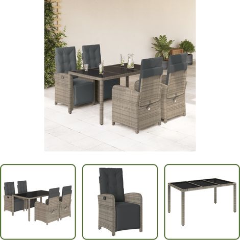 vidaXL Mobilier extérieur - Ensemble à manger de jardin 5 pcs coussins gris résine tressée (1/5)