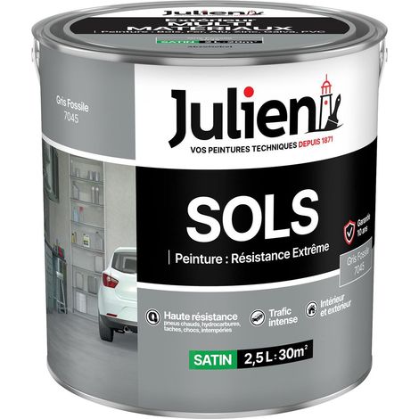 Julien Peinture Sols Extrême Intérieur et Extérieur - Chapes béton, ciment lissé, briques, asphalte, planchers et parquets - Gris Fossile 2,5 L