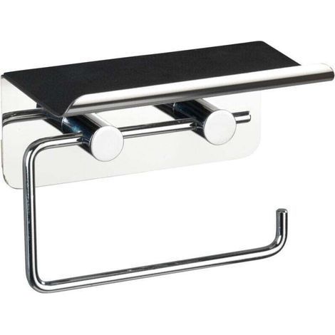 Wall-mounted toilet paper holder with Smartphone holder, Toilet paper holder, fixing without drilling, Stainless steel, 14x11.5x7 cm, Glossy (1/4)