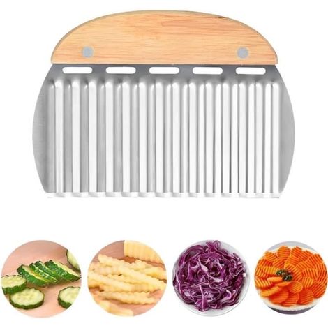 Rpanle Couteau de Tranches de Pomme de Terre,Couteau Lame Ondulée,Trancheuse de Frites Vague,Patate Lame OnduléE Coupe en Acier (1/4)