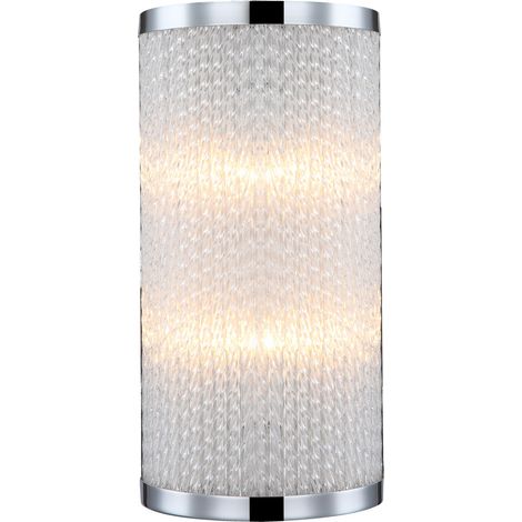 Lampada da parete Lampada da scala a 2 luci Lampada da corridoio Lampada da parete cromata Lampada da soggiorno, aste in vetro intrecciate, 2x G9, LxA 15 x A 30 cm, Globo 41002-2