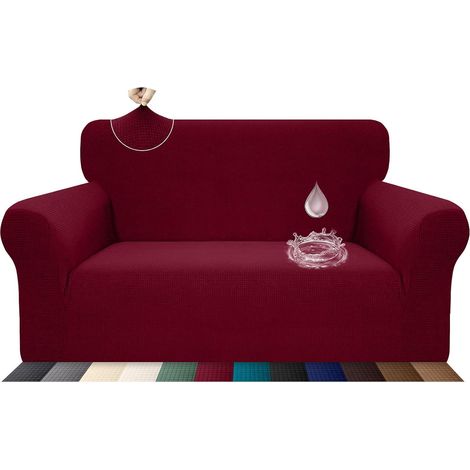 Housse de canapé extensible imperméable et résistante aux rayures pour canapés places motif bordeaux 2 (1/5)