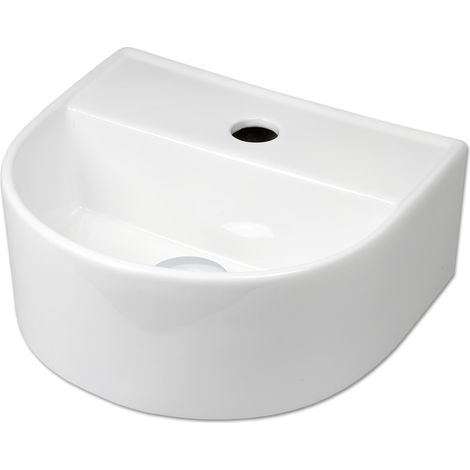 Waschbecken Keramik Hängewaschbecken halbrund weiß Komplettset (1/5)