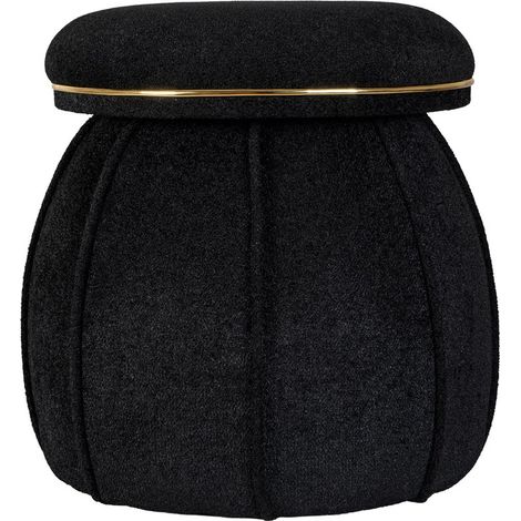 Pouf imbottito Corin in tessuto nero con dettagli oro (1/3)