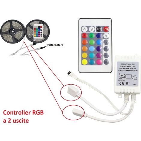 Controller centralina 2 uscite con telecomando per strip striscia led RGB 12V