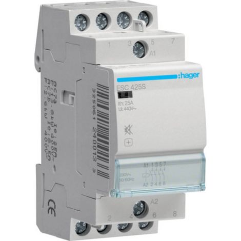 Hager – Contacteur silencieux 25A 4NA 230V – Conformité RoHS – Tension d'entrée AC 400V – Pour installations électriques professionnelles (1/5)