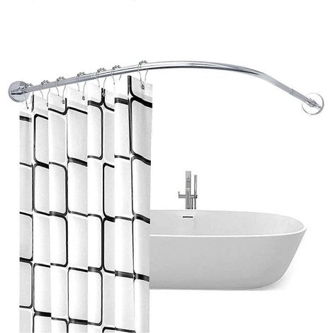Barre de rideau de douche incurvée extensible en forme de L sans perçage en acier inoxydable antirouille pour baignoire (1/5)