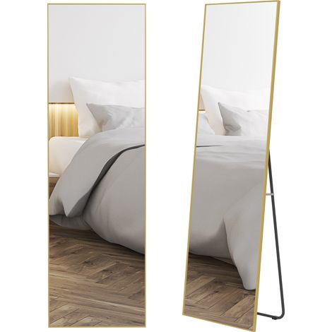 Espejo de cuerpo entero independiente de aleación de aluminio, espejo de pared con 2 formas de uso, rectangular de 50 x 161,5 x 2 cm, dorado (1/5)