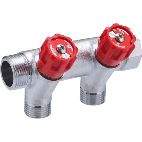 Collettore con rubinetteria integrata rossa MF20x27 - partenze maschio 15x21 - 2 partenze NOYON & THIEBAULT
