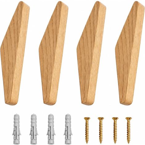 patères Porte manteau mural bois,support mural pour suspendre le chapeau,Cintres, porte-chapeaux - Crochets pour serviettes,pour Cuisine et Chambre Lot de 4 (1/5)