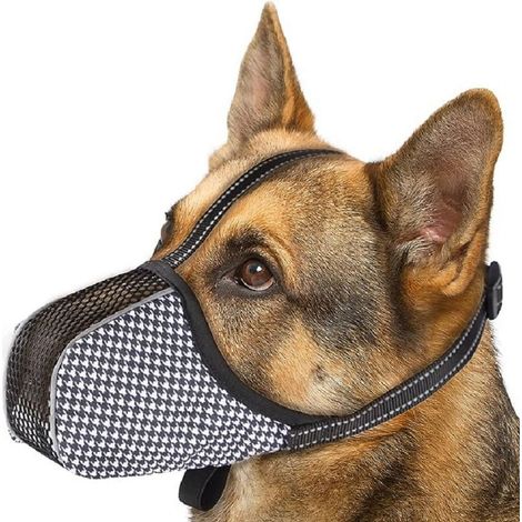 Muzzle Pour Chien - Filet Respirant Anti-Mordant Anti-Aboiement - Bande Réfléchissante Réglable - Taille XL - Noir (1/3)