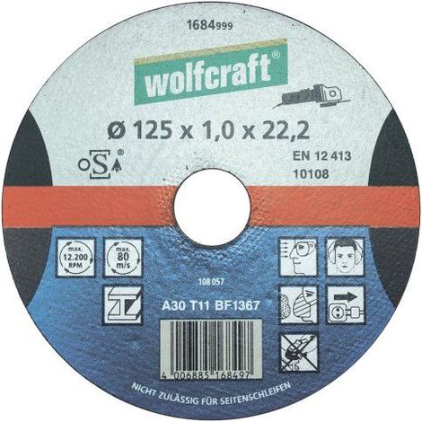 WOLFCRAFT Disque à tronçonner l'inox ø 125mm alésage 22,2mm et épaisseur de disque 1mm (1/4)