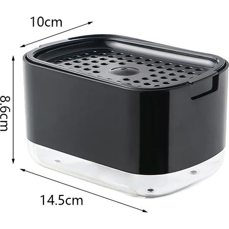 Distributeur de savon à vaisselle 2 en 1 en plastique noir, à poser sur le comptoir ou sous l'évier, pour la cuisine et la salle de bain. Porte-savon liquide pour la vaisselle. (1/4)