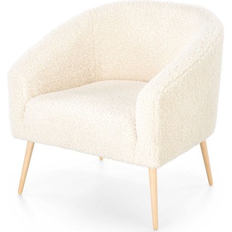 Fauteuil en tissu bouclé avec pieds en bois massif ARMELLE 2 (1/5)