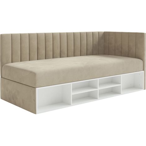 Selsey Ventrio - Jugendbett rechtsseitig mit Regalen, Easy-Clean-Samtbezug, greige (1/5)