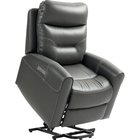 Power Lift Recliner Chair for Elderly, Overstuffed Faux Leather Riser and Reclining Chair with USB A+C Ports, Recliner Armchair for Living Room, Charcoal Grey (1/5)