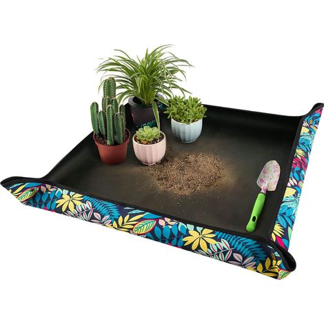 Tapis de transplantation de plantes et contrôle de l'encombrement 75x75cm tissu Oxford imperméable pliable pot de fleurs portable Plateau (1/5)