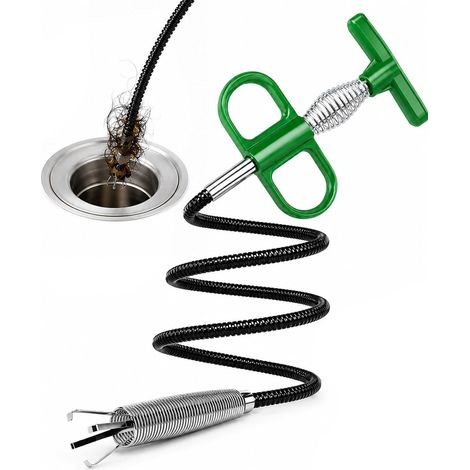 Furet Déboucheur Canalisation 90 cm Vert, Pince Hélicoïdale Flexible, Désobstruction Ciblée Sans Produits Chimiques, Idéal pour Siphons, Douches et WC (1/5)