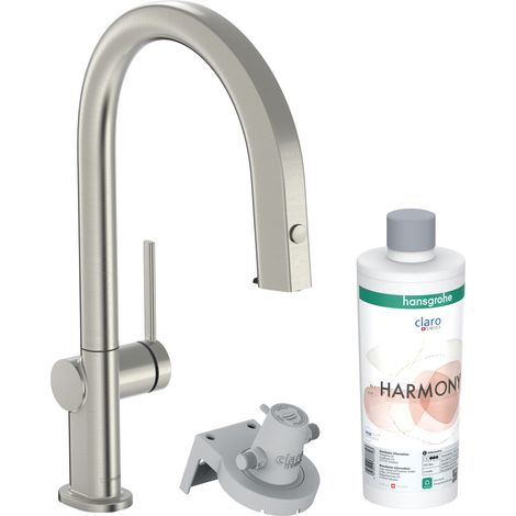 Hansgrohe Aqittura M91 - Miscelatore da lavello, con bocca di erogazione estraibile e funzione di filtraggio, simil inox 76801800 (1/5)