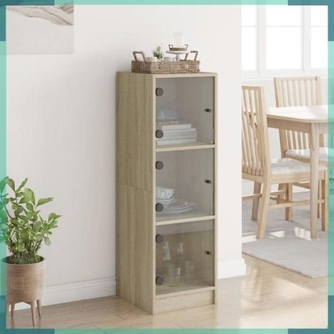 836387 Buffet avec portes en verre chêne sonoma 35x37x109 cm (1/5)