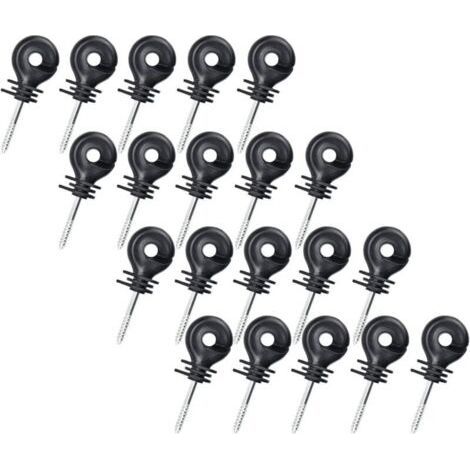 Lntyq 20pcs Isolateurs à Visser, Isolateurs Annulaires, Clôture Électrique Isolateurs à Vis, pour Poteau en Bois (Noir) (1/5)