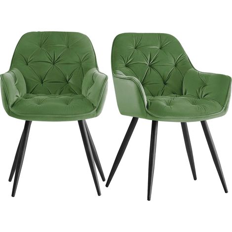 AINPECCA Dining Chairs Velvet Padded Seat Metal Legs Kitchen Chair Home Office(Grass Green,2PCS)