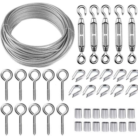 corde En Acier Inoxydable Suspendre Kit,30m/2mm Cble En Acier Inoxydable Revtu Avec M5 Tendeurs,kit Cable Mtallique 2mm Pour Plantes Grimpante,co (1/5)