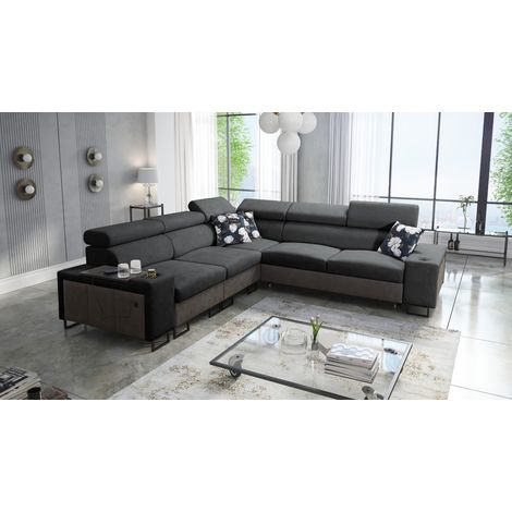 L-förmiges Ecksofa mit Schlaffunktion MELODY III, modern, luxuriöS, Tauro/Freya Graphit/Anthrazit L (1/5)