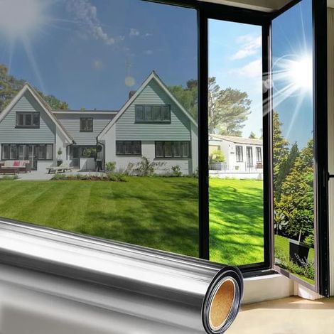 KLVGTIFS PU - Film de protection solaire 50500cm, film adhésif isolant thermique pour vitres, film réfléchissant de protection de la vie privée (argent) (1/5)
