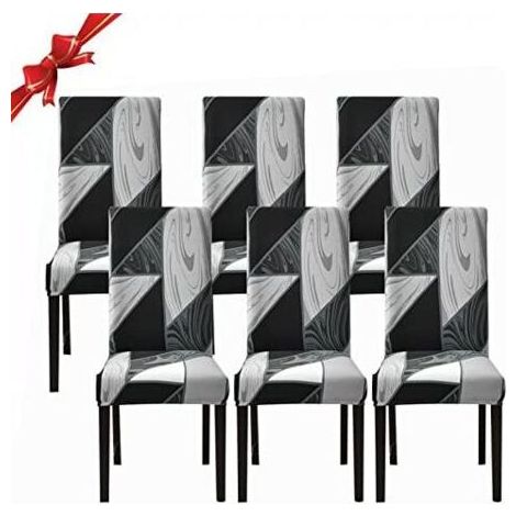 Lot de 6 housses de chaise de salle à manger, housses de chaise extensibles, housses de protection amovibles en spandex lavables (géométrie noire, 6 pièces) -Autres