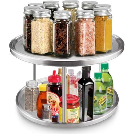 Plateau Tournant Caroussel Épices[Rotatif à 360 °], 2 Tablettes de Rangement Rotatives, Étagère à Épice Support de Stockage pour Table à Manger pour Frigo, Chambre Cuisine (1/5)