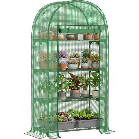 Serra da giardino, serra da balcone, resistente ai raggi UV, porta avvolgibile, 4 ripiani, copertura in PE, 80 x 49 x 160 cm, verde