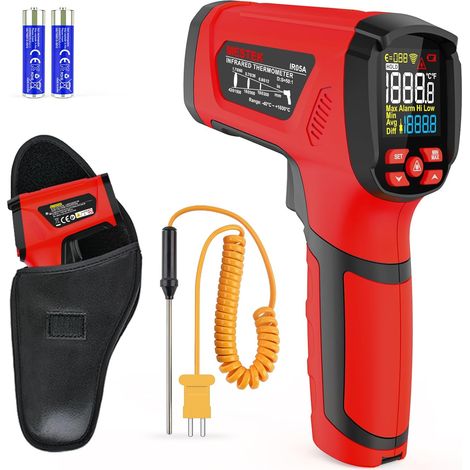 Thermomètre haute température MESTEK -40℃1600℃, D:S=50:1, thermomètre infrarouge à double laser avec écran LCD couleur, adapté aux applications industrielles CVC, four de forgeage, fusion des métaux e (1/5)
