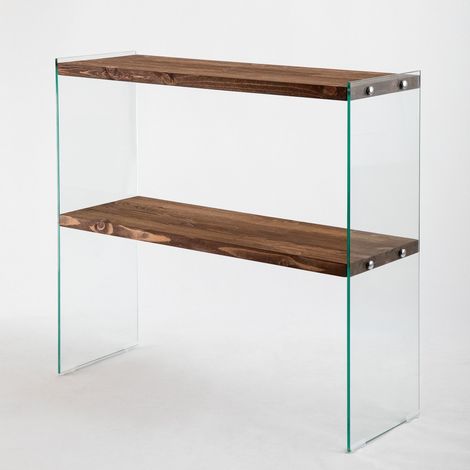 Console Translucens L90cm Verre trempé Transparent et Bois Massif foncé (1/4)