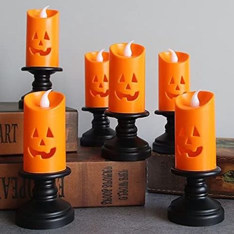 Set di luci LED di Halloween a forma di zucca - 12 pezzi - Design zucca e fantasma - Candele tealight senza fiamma - Batterie incluse - Illuminazione d'atmosfera sicura - Per interni ed esterni (1/5)