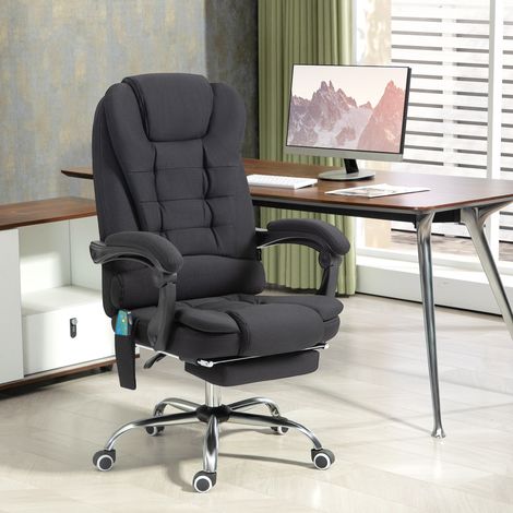 Sedia da ufficio massaggiante ergonomica reclinabile con poggiapiedi, riscaldamento, nera (1/5)
