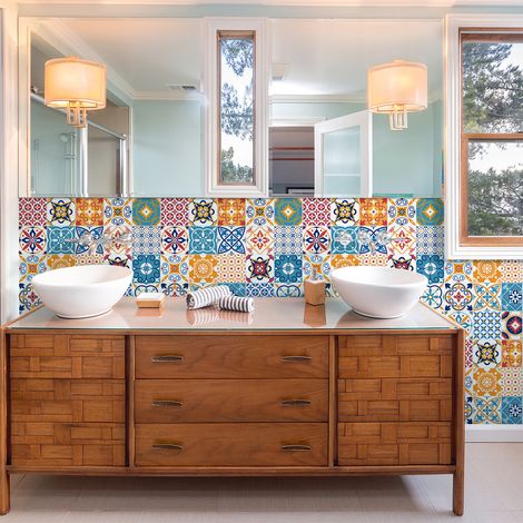 Sticker Mural Carrelage adhésif Cuisine Salle de Bain - 24 STICKERS CARRELAGES AZULEJOS JUVENALO - 24stickers10x10cm (1/5)