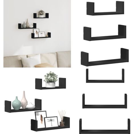vidaXL Wandregal 3 Stk. Schwarz Holzwerkstoff (1/5)